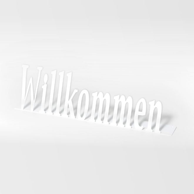 Schriftzug Willkommen in Farbe Weiß